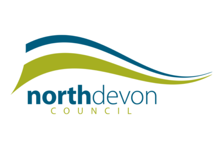 North Devon Council Logo with wavey blue and green lines